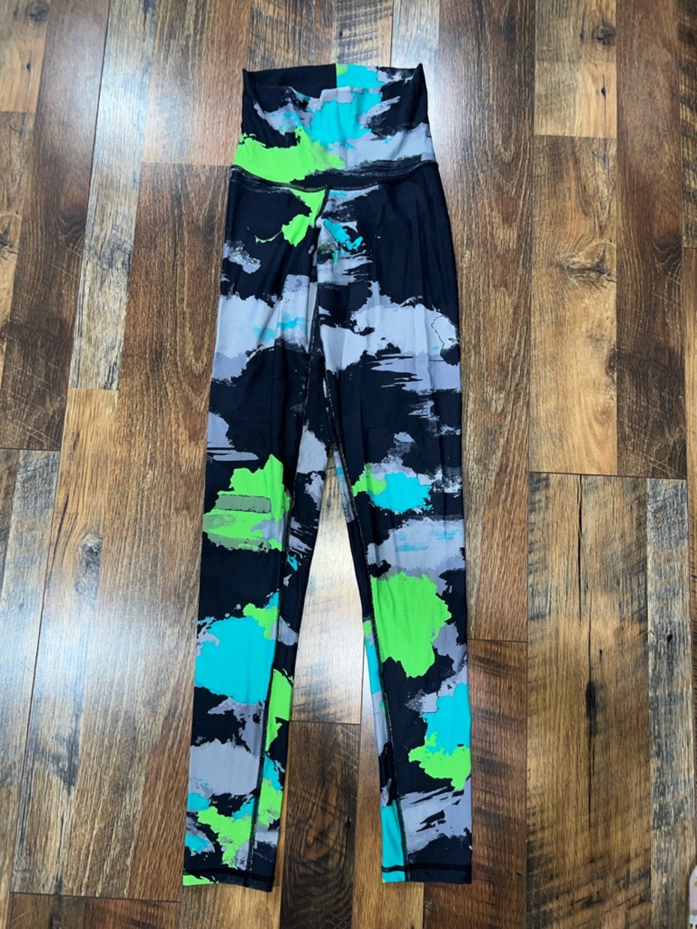 High-Waist Printed Leggings in Black, Neon Green & Teal